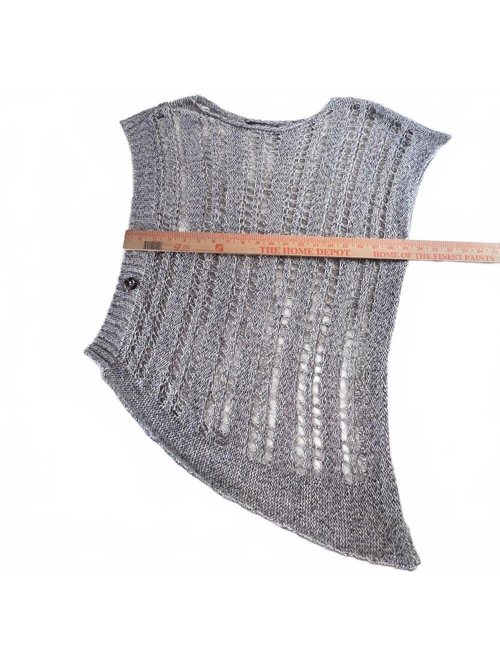 Bella Blue Select Open Knit Asymmetrical Diagonal Hem Top Blue Grey Coastal Tank - Picture 4 of 5